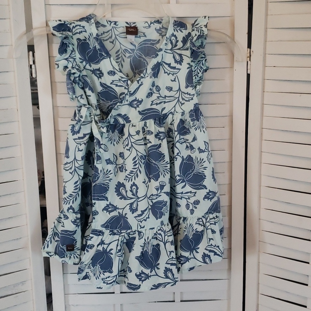 Tea toddler wrap short sleeves mint green and blue dress size 2